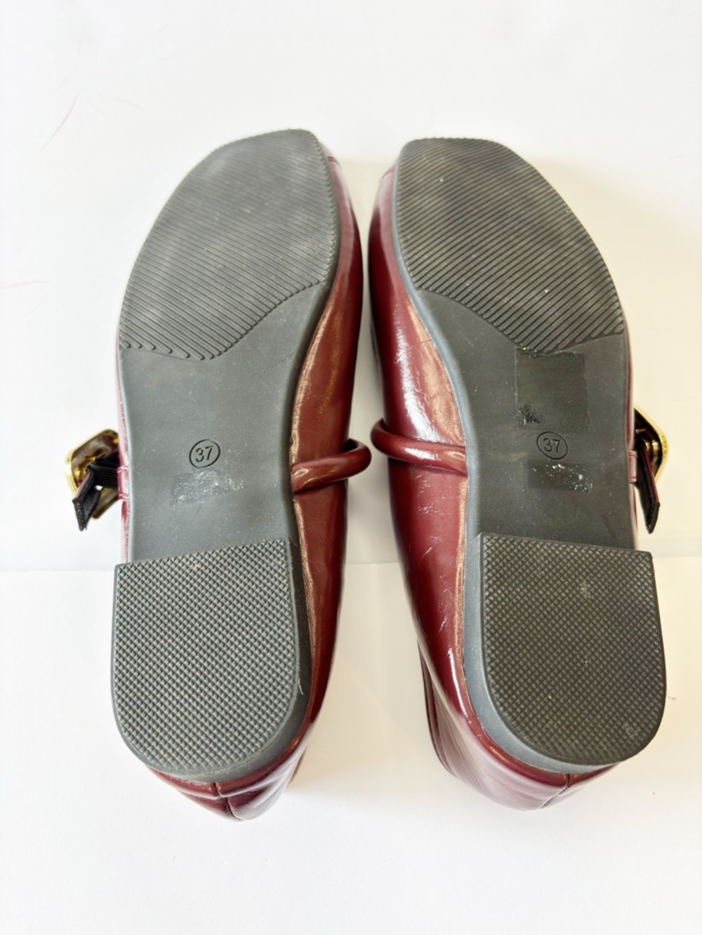 Chuhuan Mary Jane Flats Burgundy Square Toe Strap Buckle Size 37 - Picture 6 of 13